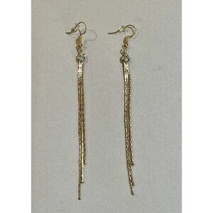 Vintage Retro 80s Rhinestone Gold Tone Earrings Drop Dangle Fashion Costume